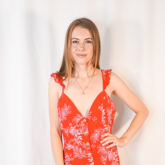 Free People Be The One Jumpsuit Floral Ruffle Red - Picture 6 of 8